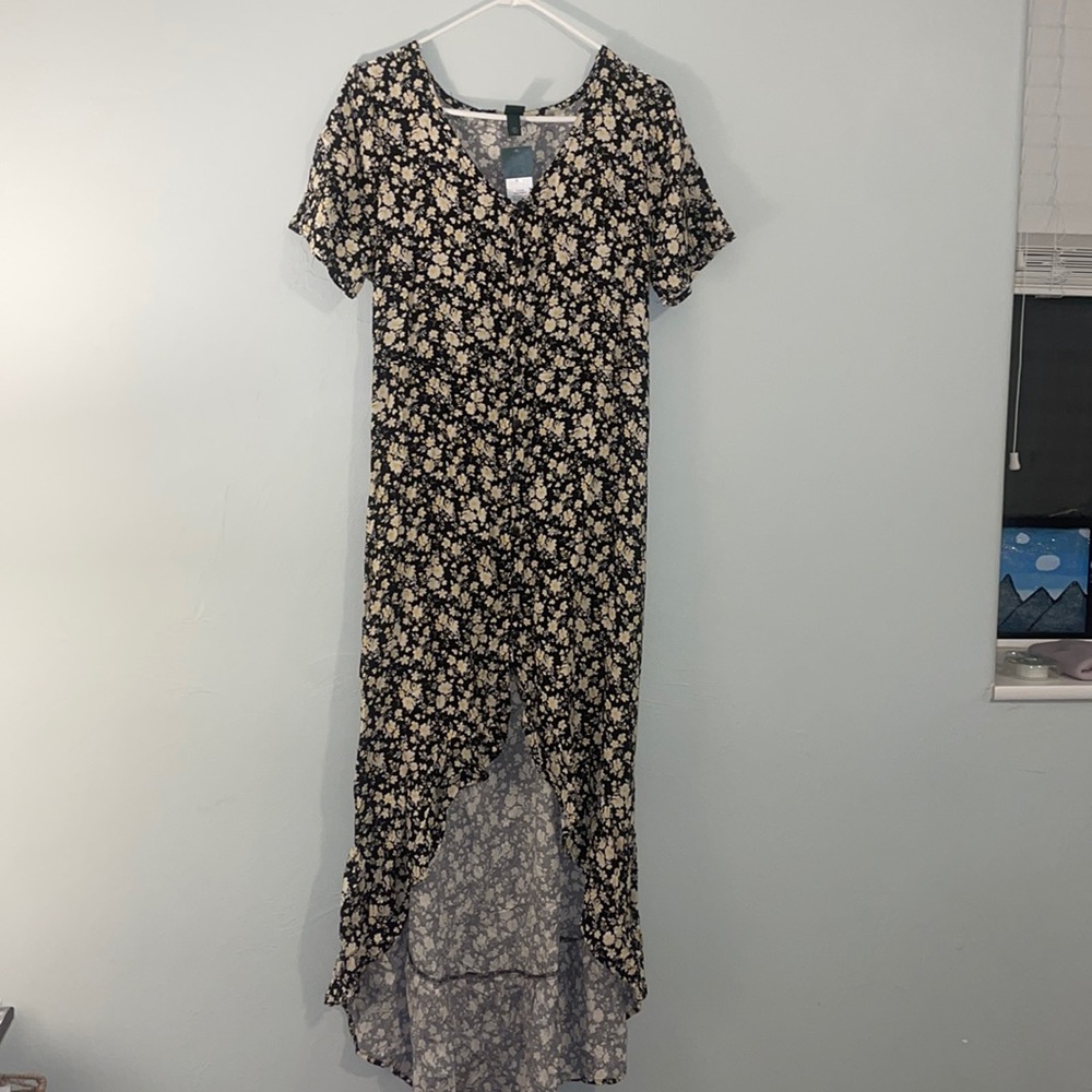 Wild fable black and yellow, high low, floral dress